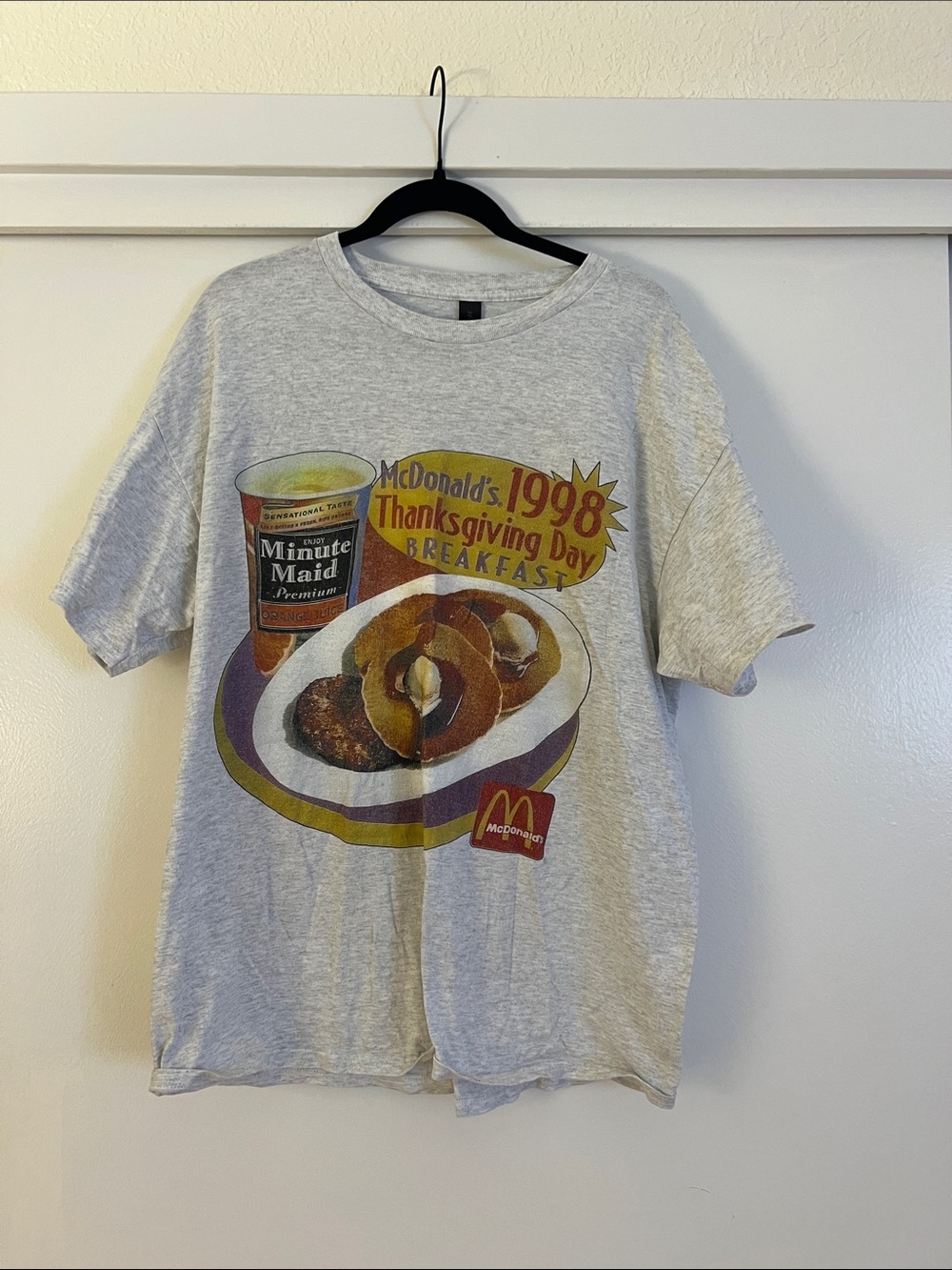McDonald's Gray Tee with Yellow & Red 1998 Thanksgiving Breakfast Graphic